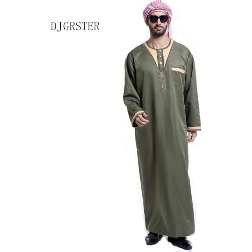 DJGRSTER High quality Muslim Islamic Clothing for men Arabia Jubba Thobe plus size dubai Mens Kaftan Abaya clothing 4 colors