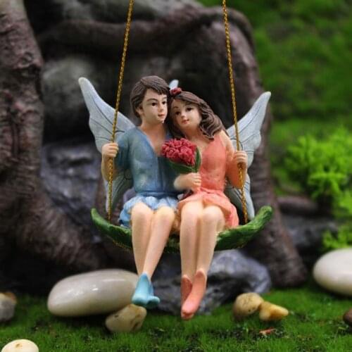 2021 Swing Angel Lover Figure Fairy Resin Craft Valentines Day Gift Miniature Home Garden Decor Glass Ornament DIY Accessories