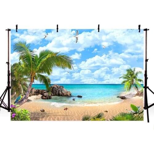 Photography Backdrop Summer Blue Sky Sea Sunny Beach Coconut Tree Background Photophone Photocall Photo Studio Prop F3260