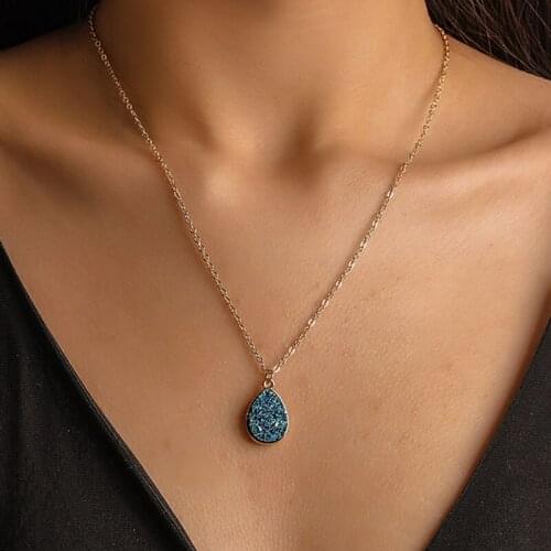 GinaDeer Aesthetic Crystal Necklace Boho Multicolor Water Drop Pendant Chains Necklace Harajuku Ladies Jewelry Kpop Collares