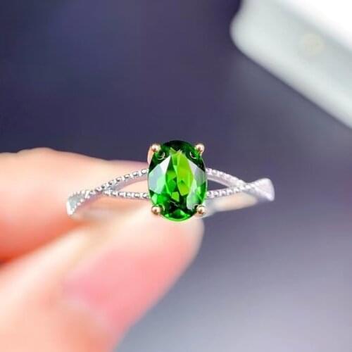 CoLife Jewelry Simple Silver Ring with Gemstone 5mm*7mm Natural Diopside Ring Fashion 925 Silver Diopside Jewelry Gift for Woman