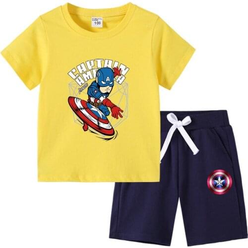 Disney Marvel Avenger Captain America Boy Clothes Sets Kids T Shirt + Pants Childrens Clothing Suits Boy Sports Outfits Tees