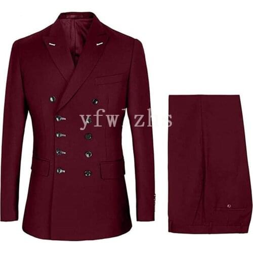 Handsome Double-Breasted Groomsmen Peak Lapel Groom Tuxedos Mens Wedding Dress Man Blazer Prom Dinner (Jacket+Pants+Tie) A151