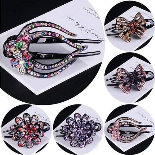 Fashion Colorful Flower Crystal Hair Claw Rhinestone Hairpin Hollow Heart Hair Clip Barrette Women Clips Hair Accessories Gifts