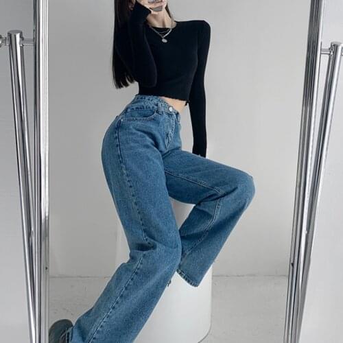TVVOVVIN Fashion Trouser Cross Irregular High Waist Washed Women Jeans Korean Loose Do Old Straight Denim Pants Y9SA