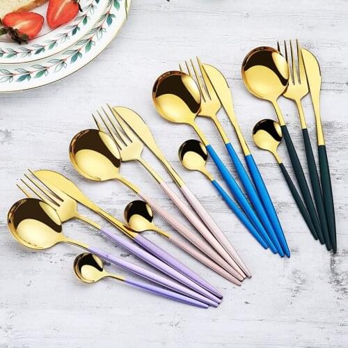 4Pcs/set Sliver Gold Dinnerware Set Stainless Steel Tableware Kitchen Flatware Set Nordic Dinner Knife Fork Spoon For New Year