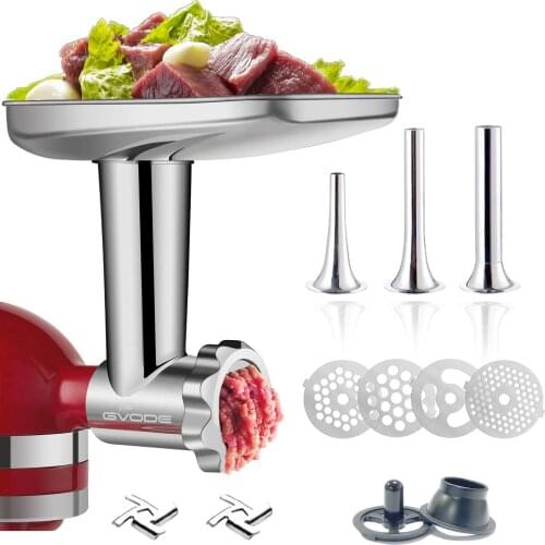 Stainless Steel Food Grinder Attachment for KitchenAid Stand MixerDurable Meat Grinder, Including 3 Sausage Stuffer Dishwasher