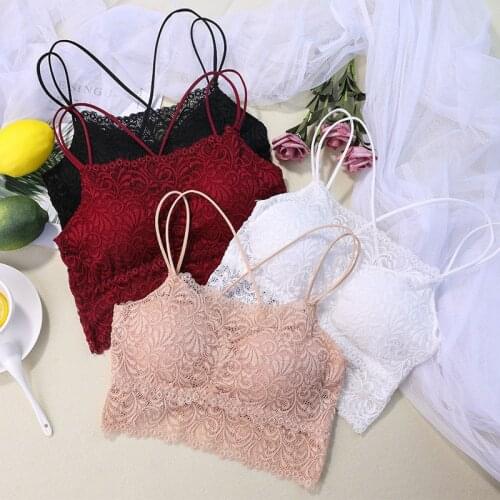 Fancy Lace Crop Top Women Fashion Floral Lace Padded Bra Crossing Strap Tank Top Bralett Ladies Camisole