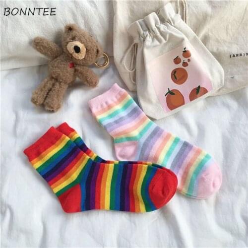 Socks Women Comfortable Stripe Chic Ins New Kawaii Summer Harajuku Cotton Japanese Fashion Middle Tube Popular 1pc Preppy Style