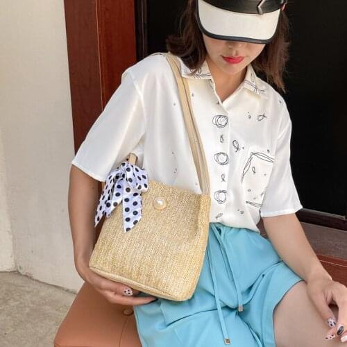 2021 spring and autumn new bowknot straw woven bag seaside vacation woven bag portable beach bag messenger bag small fresh