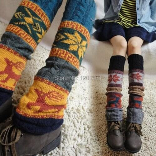 New British style jacquard maple pattern with colored deer motif novelty ankle leg warmers for women, warm knee high socks legs