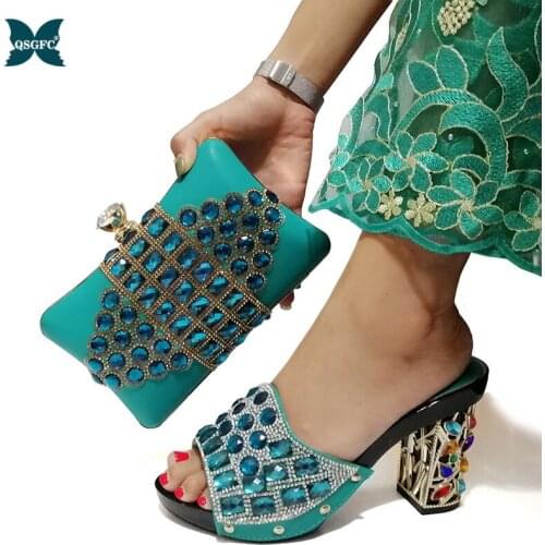 2020 Autumn Fashion Italian design Shoes With Matching Clutch Bag Hot African Big Wedding With High Heel shoes and Bag Set Party
