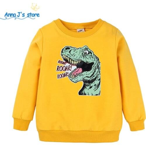 Autumn Boys Dinosaur head print T-shirt Cotton Long Sleeves Kids Shirts Child Casual Round neck basic T-shirt Tops ZX402