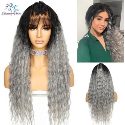 BeautyTown Free Part Lace Front Wig for Women HD Lace Braided Curly Hair Grey Pre-plucked Lace Wig Synthetic Lace Front Wigs