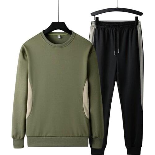 Casual Winter Men 2 Pcs Sportswear Black Green Khaki Sweat Suit Running Plus Size 4xl