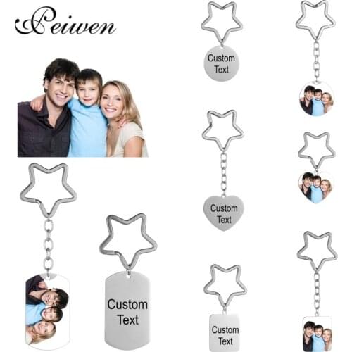Personalized Custom KeyChain Stainless Steel Custom Photo Engrave Name Star Shape Round Heart Dog Tag Key Ring Charm Pendant