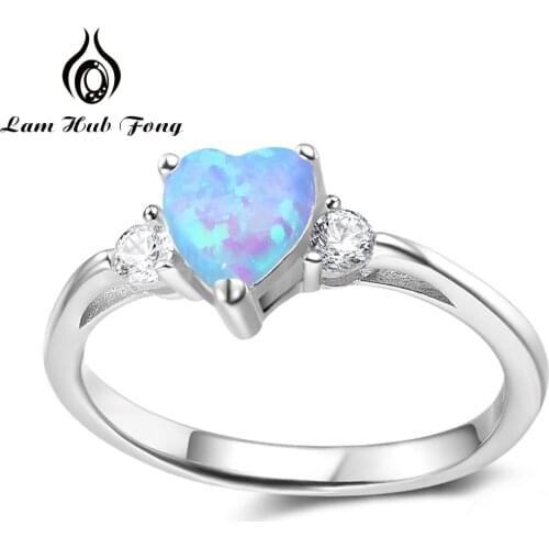 Silver Color Heart Rings Blue Opal Ring CZ Finger Ring with Cubic Zirconia Engagement Wedding Gift Fashion Jewelry for Women