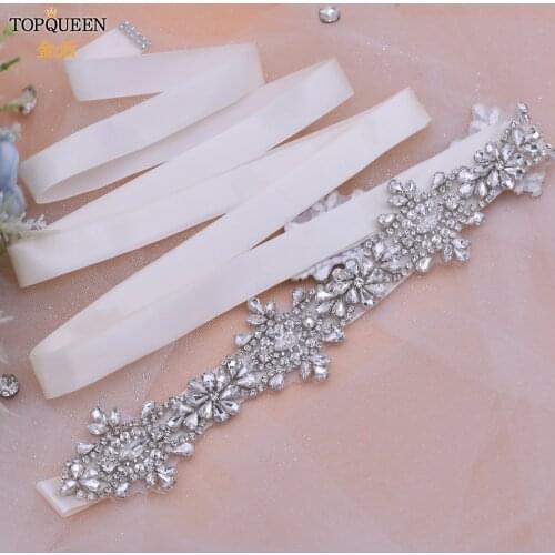 TOPQUEEN S463 Wedding Dress Sash Shiny Belt Rhinestone Belts for Dresses Womens Party Belt Glitter Bridal Belt Ribbon Belt