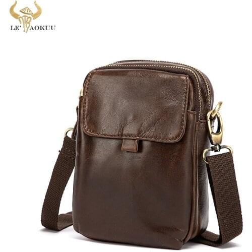 Vintage Top Quality Leather Multi-function Hook Satchel Messenger Bag Cigarette Case 6" Phone Pouch Fanny Waist Belt Bag b684