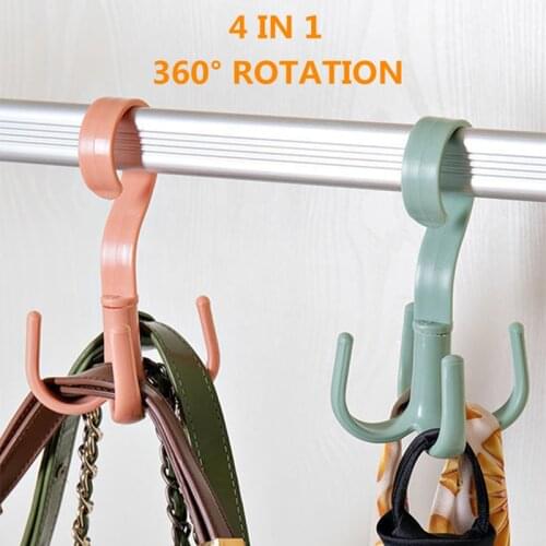 3 Pieces Rotatable Shower Kitchen Bathroom Closet Hangers Rotation 4 Hooks Save Space for Hanging Heavy Duty Bags Hats S Shape