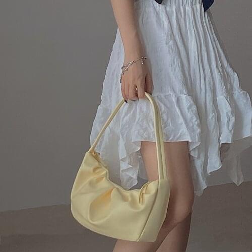 Women bag French PU Baguette Ruched Solid Korean ladylike Shoulder Bag handbag high-capacity designer bag