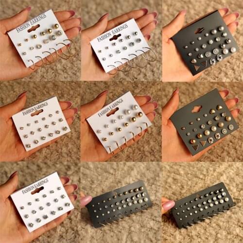 FNIO Womens Stud Earrings Crystal Pearl Earrings Set For Women Crystal Gold Silver Color Small Earrings Boho Jewelry 2020 New