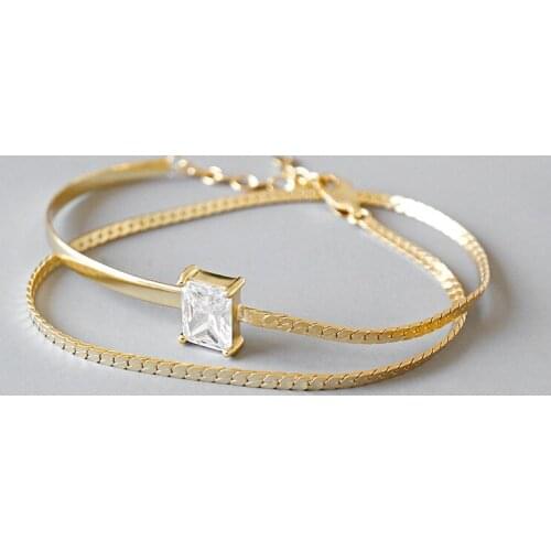 Charms silver 925 bracelet women Square Zicron 18K Gold Silver color Tight chain 14-19cm jewelry Party tourism Girl Office OL