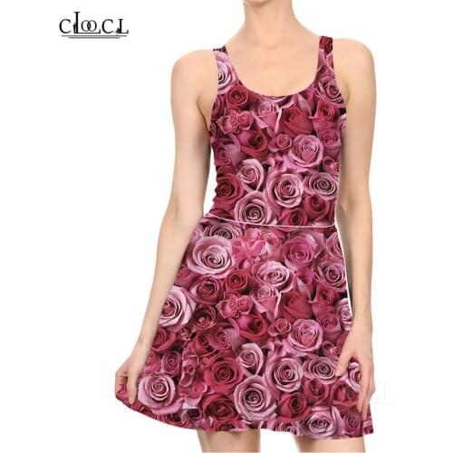 CLOOCL Womens Dress Rose Small Floral Print Mini Dress Sexy Dress for Women Sleeveless Female Party Dresses Vestidos De Fiesta