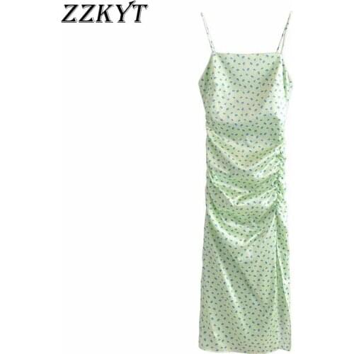 ZZKYT 2021 Women Summer Vintage Floarl Print Split Midi Dress Fashion Square Collar Sleeveless Backless Female Party Dresses