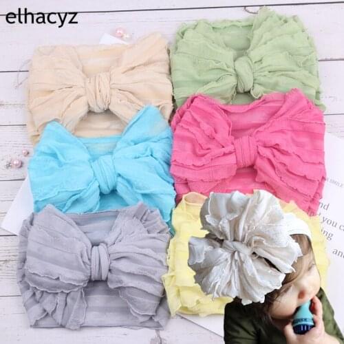 10pcs/lot Oversize Lace Bow Headband Wide Soft Flower Hairband Girls Headwear Children Bow Knot Turban Newborn Infant Headwrap
