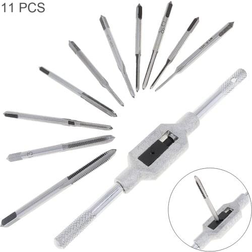 11pcs Mini Hand Tap & Die Set M1/M1.2/M1.4/M1.6/M1.7/M1.8/M2/M2.5/M3/M3.5 Tap and Tap Twisted Handle for DIY Repair Woodworking