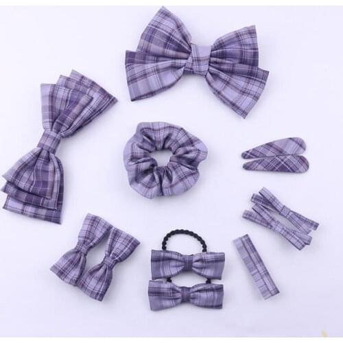 13Pcs/Set Girls Bows Hair Clip Kids Barrettes College Style Plaid Hairpins Rope Children Multicolors Hairties Hair Accessories