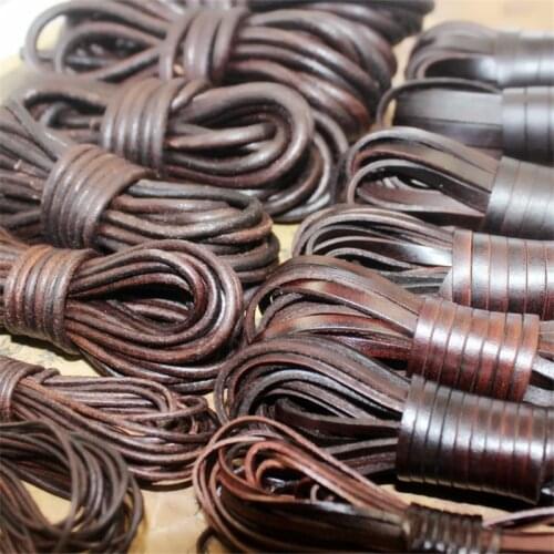 2m/lot 2 3 4 5 6 8 10mm Flat Round Genuine Leather Cord Retro Dark Brown Cow Leather Cords String Rope Bracelet Findings DIY