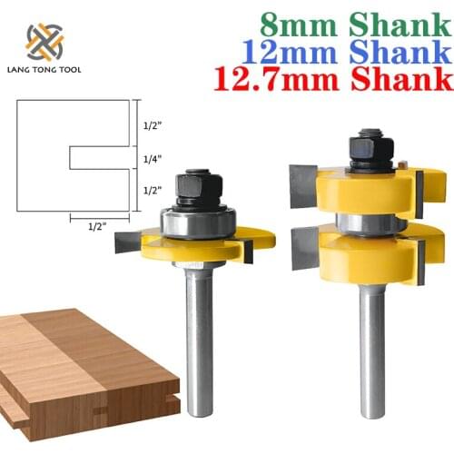 LANG TONG TOOL 2PCS Tongue Groove Joint Router Bits T Slot Assemble Milling Cutter for Wood Woodworking Cutting Tools LT007