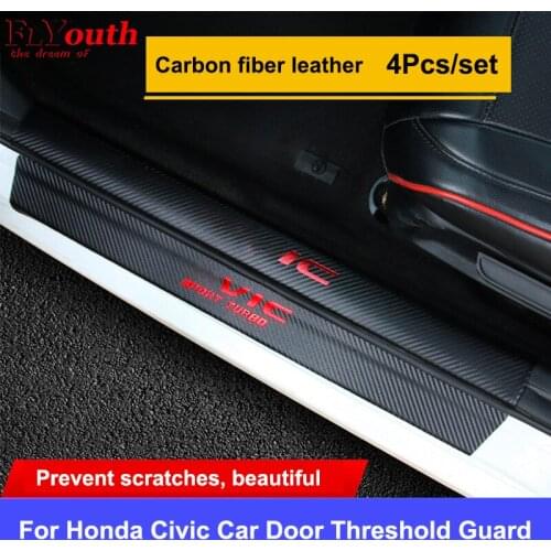 4PCs Door Threshold Guard For Honda Civic Car Door Sill Scuff Plate Protector Carbon Fiber PU Leather Sticker Car Accessories