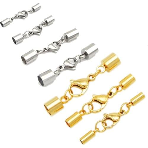 10pcs/Lot Stainless Steel Leather Cord Bracelet Lobster Clasps Hooks 1.5 2 3 4 5 6 8mm Crimps End Connectors For Jewelry Making