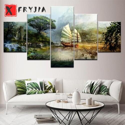 5pcs New diamond crafts Boat scenery Diamond Embroidery diamond mosaic full diamond painting cross stitch home Murals decor