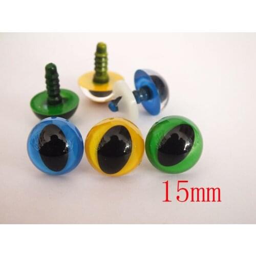 60pcs 15 mm mixed color (blue/yellow/green) plastic safety toy cat eyes with washers Each color 20 PCS