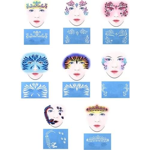 8 Styles 1PC Reusable Face Paint Airbrush Glitter Tattoo Stencil Body Paint Facial Makeup Template Drawing Tattoo Design Tool