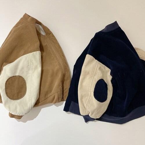 9236 Korean Children Clothes Winter Coat 2021 Fashionable Contrast Color Corduroy Casual Loose Boys Baseball Jacket Girl Coat