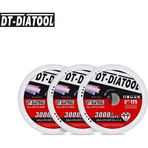 DT-DIATOOL 3pcs/pk Diamond Saw Blade Metal Cutting Disc for Steel Tube Iron Rebar Cut-off Wheel Blade Dia 5inch/125mm