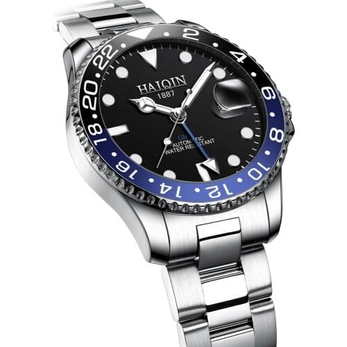 New HAIQIN Mens GMT Mechanical Watches top brand Luxury Business Automatic Watch Men waterproof Wristwatch Men Relogio Masculino
