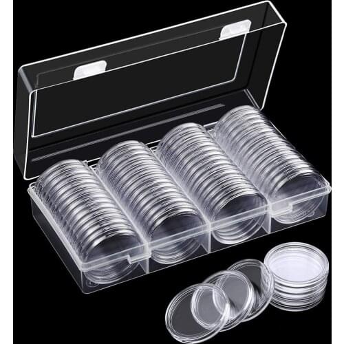 60Pcs 41mm Clear Coin Holder Capsule Case Round Transparent Protection Box for Eagle Coin Organizer Collection Supplies
