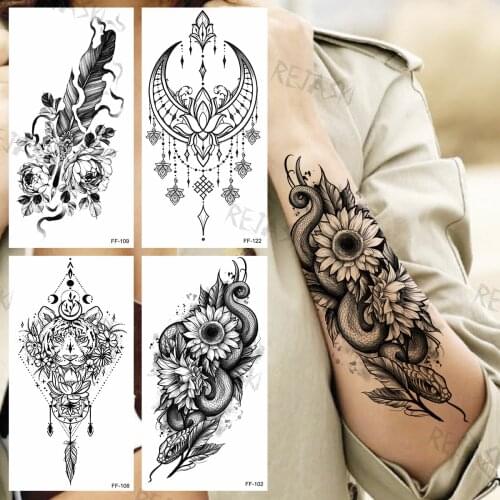 Black Snake Sunflower Temporary Tattoos For Women Serpent Adults Realistic Pendant Tiger Fake Tattoo Sticker Arm Tatoos 3D