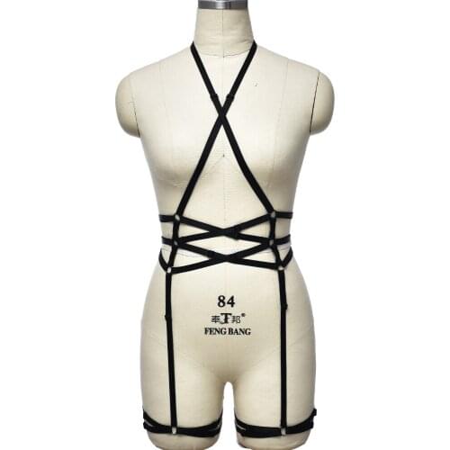 Harajuku Hollow Harness Body Cage Elastic Black Bondage Sexy Lingerie Set Rave Wear Body Harness Belt Adjustable Garter