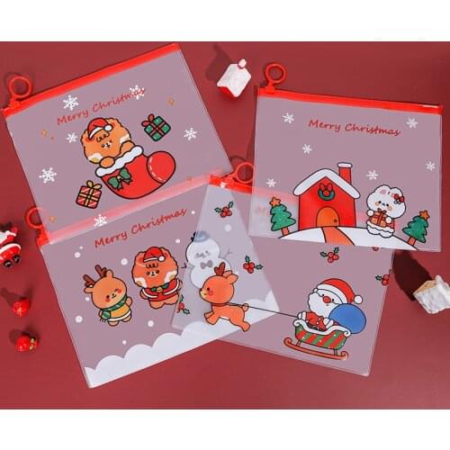 Ellen Brook 1 PCS Korea Christmas School Stationery Lovely Cute Kawaii Creative PVC Envelope Bag Translucent Folder Pencil Case