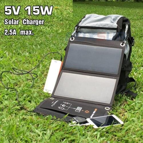 FOXSUR 5V 15W Solar folding bag Outdoor Solar Panel Charger 5V 2.5A Foldable charger, Portable Climbing Charger,For cell Phones