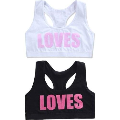 Girls Cotton Sport Training Bra Letter Print Solid Color Underwear Bralette