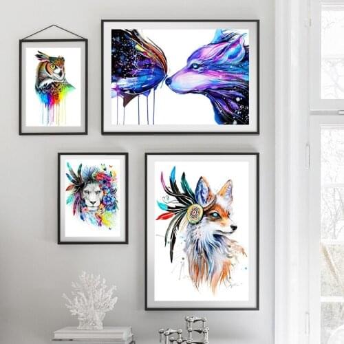 Lion Tortoise Gorilla Wolf Fox Animals Wall Art Canvas Painting Nordic Posters And Prints Wall Pictures For Living Room Decor