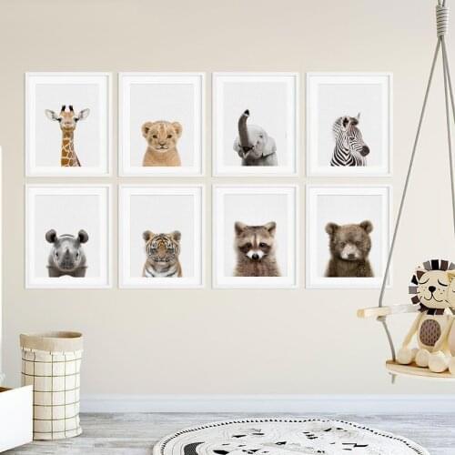 Baby Animal Canvas Painting Zebra Tiger Lion Nursery Art Poster Print Decorative Picture Nordic Kids Bedroom Wall Decoration